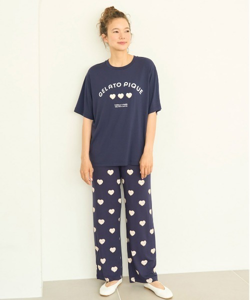 【GELATO PIQUE】接触冷感 UNISEXハートアイス柄ルームウェア ジェラートピケ gelato pique 【UNISEX】ハートアイス柄ロング
