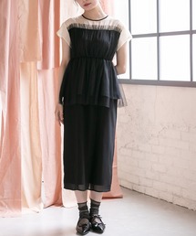 ペプラムシルエットチュールドレス