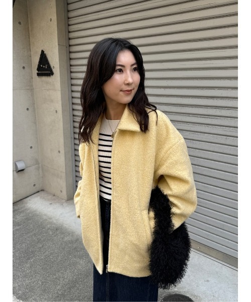 titivate（ティティベイト）の「フェイクウールミドル丈ステンカラージャケット（ステンカラーコート・レディース・アイボリー/チャコール/イエロー・FREE）」の10枚目の写真