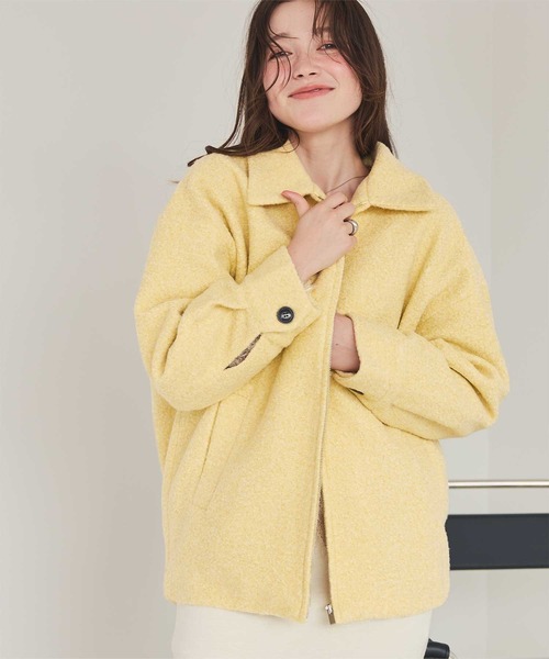 titivate（ティティベイト）の「フェイクウールミドル丈ステンカラージャケット（ステンカラーコート・レディース・アイボリー/チャコール/イエロー・FREE）」の5枚目の写真