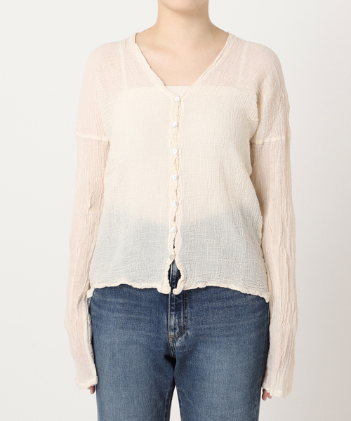 plage(プラージュ)の「《追加》LES ATELIERS FRANCAIS DE CONFECTION 別注 Vネック ブラウス(シャツ/ブラウス・レディース・ブラック/アイボリー・FREE)」の19枚目の写真