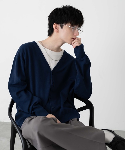 WEGO（ウィゴー）の「WEGO/ドロップショルダーカーディガン（カーディガン/ボレロ・メンズ・ブラック/ライトグレー/ダークグリーン/ネイビー/オレンジ/ライトベージュ・MEDIUM/LARGE）」の5枚目の写真