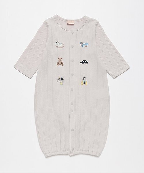 petit main（プティマイン）の「【オーガニック】モチーフ刺繍2WAYオール（ロンパース・キッズ・ネイビー/ライトグレー/アイボリー・50-70cm）」の2枚目の写真