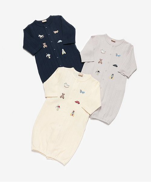 petit main（プティマイン）の「【オーガニック】モチーフ刺繍2WAYオール（ロンパース・キッズ・ネイビー/ライトグレー/アイボリー・50-70cm）」の5枚目の写真
