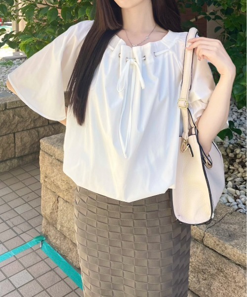 新品 タグ付き MOUSSY フロント リボン ギャザー ブラウス aquagarage ギャザーブラウス トップス シャツ レディース 春 秋