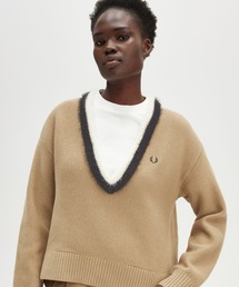 Textured Trim V-Neck Jumper