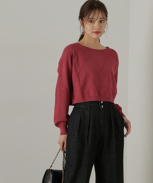 PROPORTION BODY DRESSING(プロポーションボディドレッシング)の「ダイヤ柄ショート丈ニット / 1214270910(ニット/セーター・レディース・ブルー/ベージュ/グレー/ピンク・MEDIUM/SMALL)」の12枚目の写真