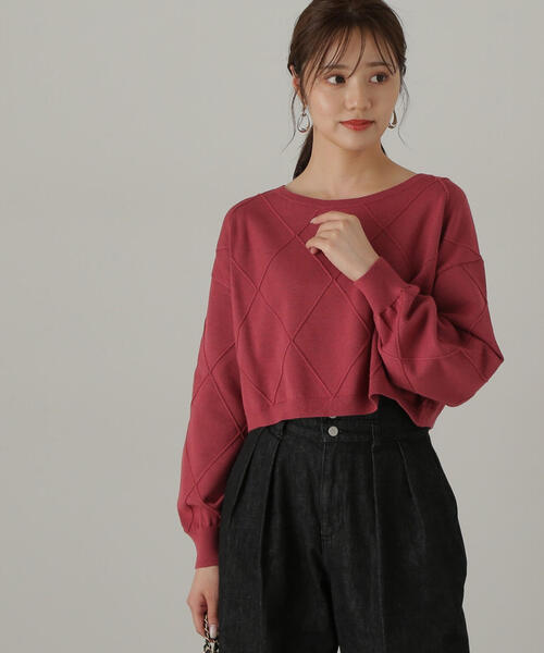 PROPORTION BODY DRESSING(プロポーションボディドレッシング)の「ダイヤ柄ショート丈ニット / 1214270910(ニット/セーター・レディース・ブルー/ベージュ/グレー/ピンク・MEDIUM/SMALL)」の15枚目の写真