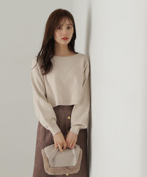 PROPORTION BODY DRESSING(プロポーションボディドレッシング)の「ダイヤ柄ショート丈ニット / 1214270910(ニット/セーター・レディース・ブルー/ベージュ/グレー/ピンク・MEDIUM/SMALL)」の3枚目の写真