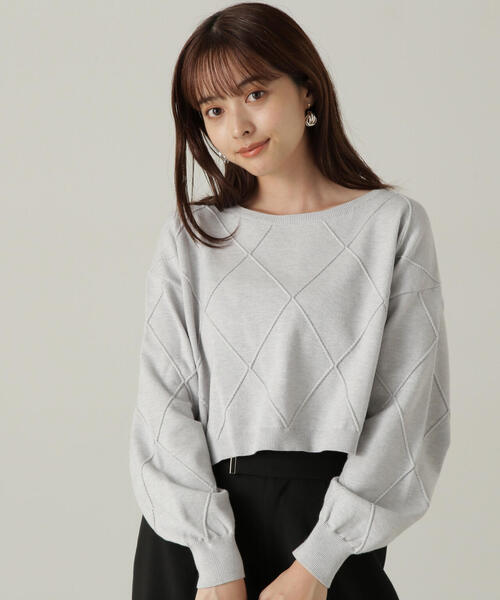 PROPORTION BODY DRESSING(プロポーションボディドレッシング)の「ダイヤ柄ショート丈ニット / 1214270910(ニット/セーター・レディース・ブルー/ベージュ/グレー/ピンク・MEDIUM/SMALL)」の2枚目の写真