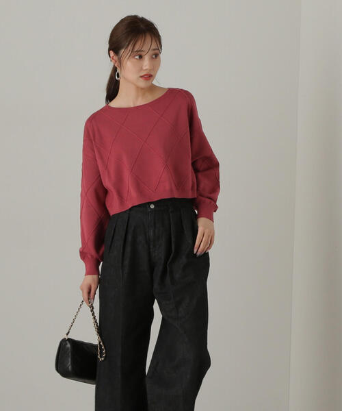 PROPORTION BODY DRESSING(プロポーションボディドレッシング)の「ダイヤ柄ショート丈ニット / 1214270910(ニット/セーター・レディース・ブルー/ベージュ/グレー/ピンク・MEDIUM/SMALL)」の1枚目の写真