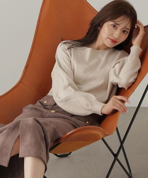 PROPORTION BODY DRESSING(プロポーションボディドレッシング)の「ダイヤ柄ショート丈ニット / 1214270910(ニット/セーター・レディース・ブルー/ベージュ/グレー/ピンク・MEDIUM/SMALL)」の5枚目の写真