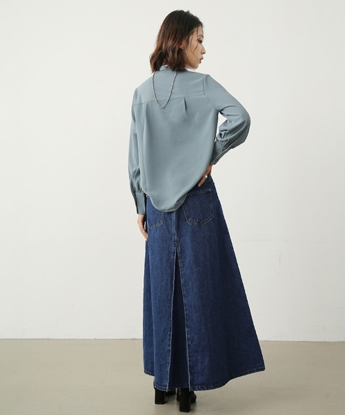 Doux Belle(ドゥーベル)の「Aラインデニムロングスカート(スカート・レディース・ブルー/ワンウォッシュ/ネイビー・SMALL/MEDIUM/LARGE/X-LARGE)」の9枚目の写真