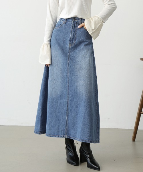 Doux Belle(ドゥーベル)の「Aラインデニムロングスカート(スカート・レディース・ブルー/ワンウォッシュ/ネイビー・SMALL/MEDIUM/LARGE/X-LARGE)」の10枚目の写真