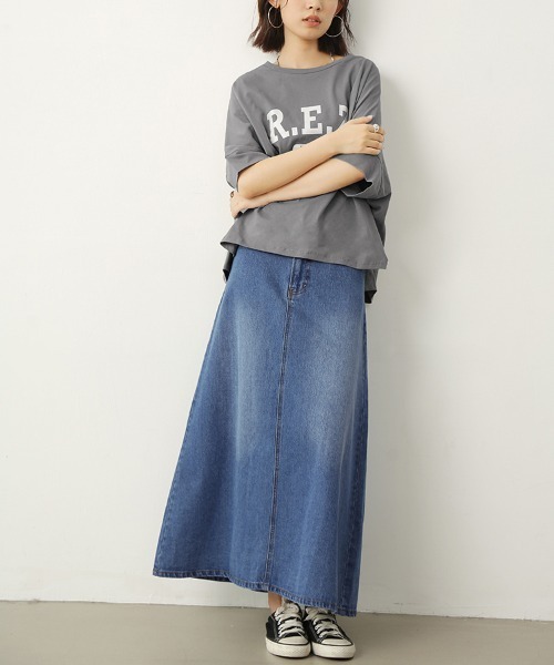 Doux Belle(ドゥーベル)の「Aラインデニムロングスカート(スカート・レディース・ブルー/ワンウォッシュ/ネイビー・SMALL/MEDIUM/LARGE/X-LARGE)」の12枚目の写真