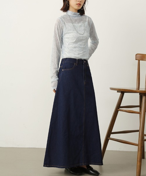 Doux Belle(ドゥーベル)の「Aラインデニムロングスカート(スカート・レディース・ブルー/ワンウォッシュ/ネイビー・SMALL/MEDIUM/LARGE/X-LARGE)」の17枚目の写真
