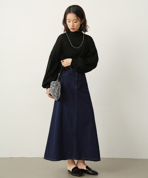 Doux Belle(ドゥーベル)の「Aラインデニムロングスカート(スカート・レディース・ブルー/ワンウォッシュ/ネイビー・SMALL/MEDIUM/LARGE/X-LARGE)」の19枚目の写真