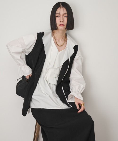 Shelly island（シェリーアイランド）の「バックデザインテーラードベスト（ベスト・レディース・ブラック/ブラウン・FREE）」の8枚目の写真