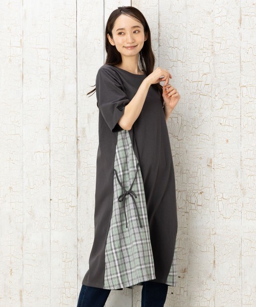 【セール】【sabstreet bis】【web限定】【大きいサイズ】 15号(3L) サイドチェックワンピース(ワンピース)|sabstreet my standard(サブストリートマイスタンダード)