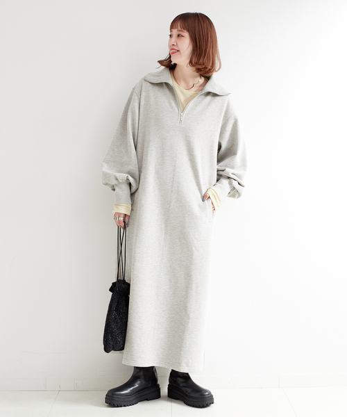 B.C STOCK(ベーセーストック)の「テリー裏毛ハーフジップロングワンピース(ワンピース・レディース・ブラック/グレー/アイボリー・FREE)」の16枚目の写真