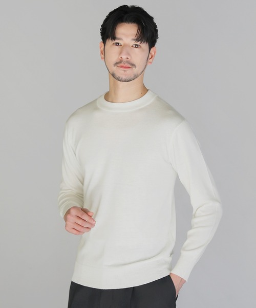 SPU(スプ)の「12Gウール混カシミヤタッチクルーネックニット(ニット/セーター・メンズ・ホワイト/チャコール/ブラック・M/L/XL)」の2枚目の写真