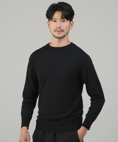 SPU(スプ)の「12Gウール混カシミヤタッチクルーネックニット(ニット/セーター・メンズ・ホワイト/チャコール/ブラック・M/L/XL)」の3枚目の写真
