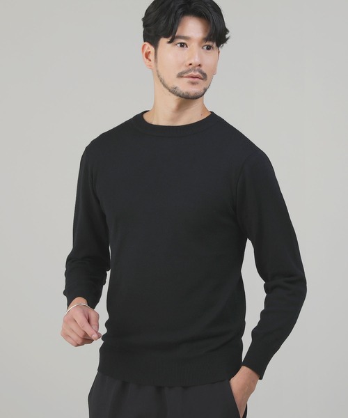 SPU(スプ)の「12Gウール混カシミヤタッチクルーネックニット(ニット/セーター・メンズ・ホワイト/チャコール/ブラック・M/L/XL)」の7枚目の写真
