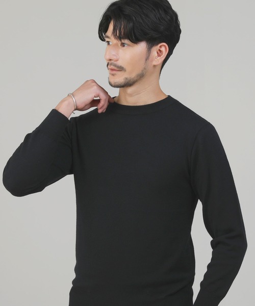 SPU(スプ)の「12Gウール混カシミヤタッチクルーネックニット(ニット/セーター・メンズ・ホワイト/チャコール/ブラック・M/L/XL)」の8枚目の写真