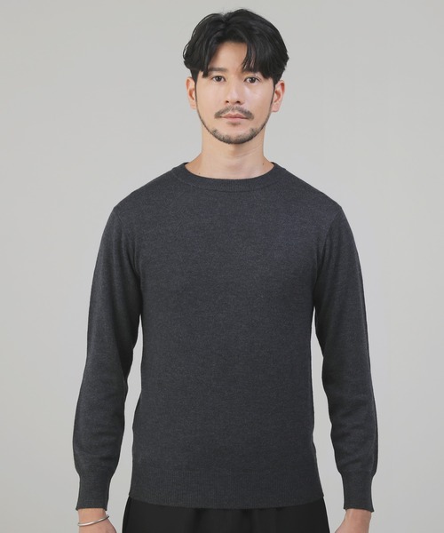 SPU(スプ)の「12Gウール混カシミヤタッチクルーネックニット(ニット/セーター・メンズ・ホワイト/チャコール/ブラック・M/L/XL)」の14枚目の写真