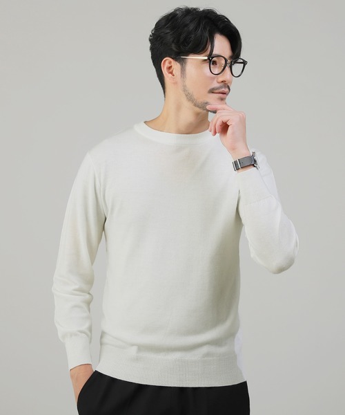 SPU(スプ)の「12Gウール混カシミヤタッチクルーネックニット(ニット/セーター・メンズ・ホワイト/チャコール/ブラック・M/L/XL)」の21枚目の写真