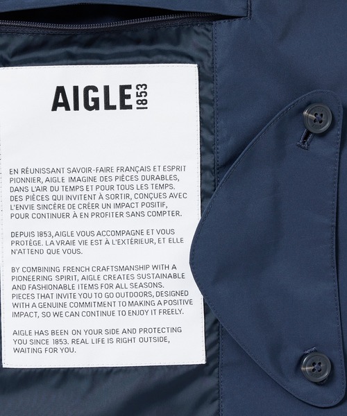 AIGLE(エーグル)の「GORE-TEX ゴアテックス 防水 防風 透湿 フーデッド ショートトレンチコート フード取り外し可(トレンチコート・レディース・ベージュ/ダークネイビー/モスグリーン/ライトパープル・36/40/34/38)」の12枚目の写真