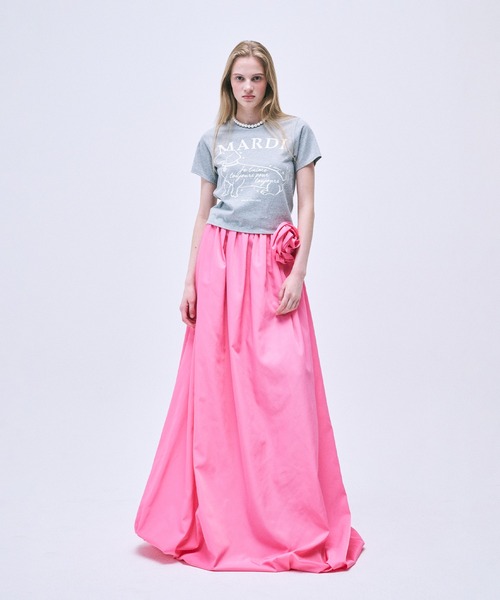 Mardi Mercredi(マルディメクルディ)の「SLIM TSHIRT SWING THE TAIL DDANJI FLOWER CHOKER / スリム Tシャツ スウィング ザ テイル ダンジ フラワー チョーカー(Tシャツ/カットソー・レディース・ブラック/グレー・FREE)」の5枚目の写真