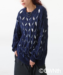 OWNth（オンス）の「ダイヤ柄カットアウトクルーネックニットトップス（ニット/セーター）」