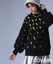 OWNth（オンス）の「ダイヤ柄カットアウトクルーネックニットトップス（ニット/セーター）」