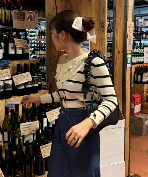 efill(エフィル)の「フリル襟の ボーダー ニット カーディガン(ニット/セーター・レディース・ホワイト・FREE)」の12枚目の写真