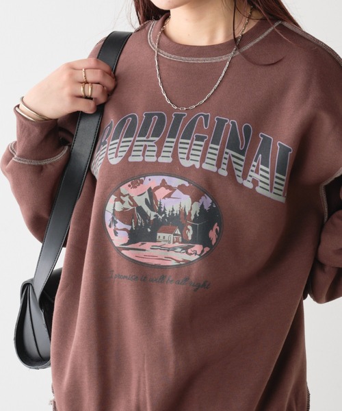 continuer de NICE CLAUP(コンティニューデナイスクラップ)の「マウンテンプリントスウェット(スウェット・レディース・ブラウン/オートミール/スミクロ・FREE)」の1枚目の写真