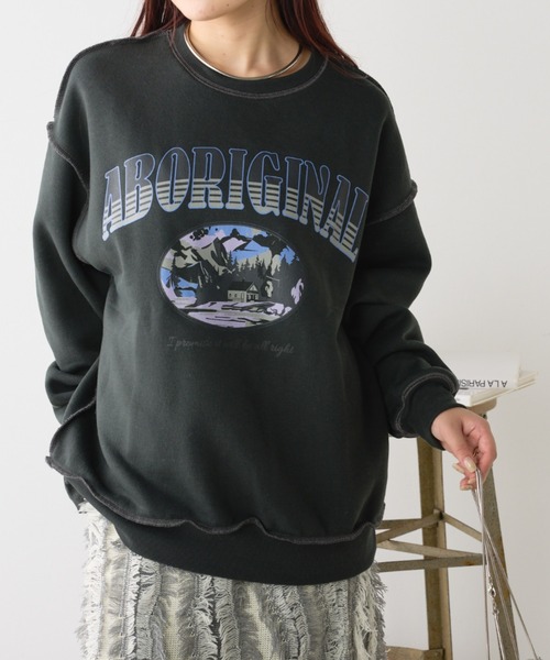 continuer de NICE CLAUP(コンティニューデナイスクラップ)の「マウンテンプリントスウェット(スウェット・レディース・ブラウン/オートミール/スミクロ・FREE)」の4枚目の写真