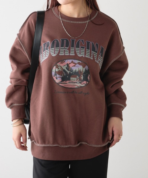 continuer de NICE CLAUP(コンティニューデナイスクラップ)の「マウンテンプリントスウェット(スウェット・レディース・ブラウン/オートミール/スミクロ・FREE)」の17枚目の写真