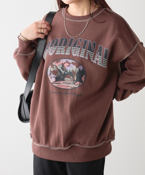 continuer de NICE CLAUP(コンティニューデナイスクラップ)の「マウンテンプリントスウェット(スウェット・レディース・ブラウン/オートミール/スミクロ・FREE)」の18枚目の写真