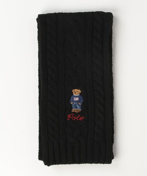 新品 ★ ポロ ラルフローレン ベア ケーブル ニット マフラー ブラック POLO RALPH LAUREN (ポロラルフローレン) ワンポイントベア