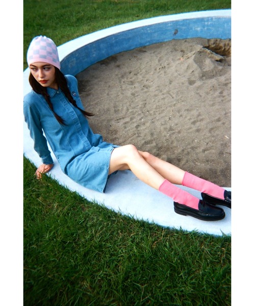 KEBOZ(ケボズ)の「CHECKERBOARD BEANIE(ニットキャップ/ビーニー・レディース・クリーム/ピンク・FREE)」の8枚目の写真