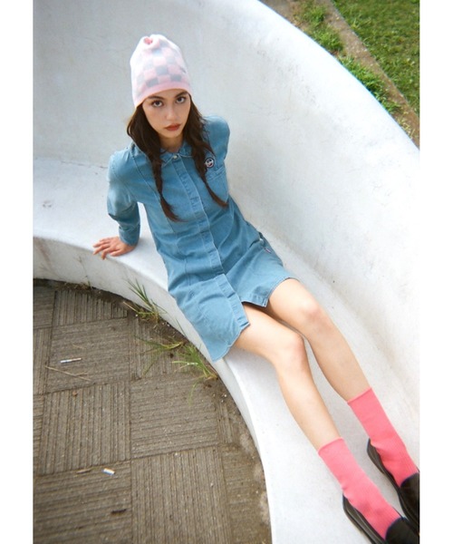 KEBOZ(ケボズ)の「CHECKERBOARD BEANIE(ニットキャップ/ビーニー・レディース・クリーム/ピンク・FREE)」の9枚目の写真