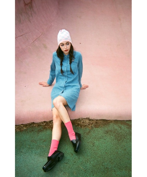 KEBOZ(ケボズ)の「CHECKERBOARD BEANIE(ニットキャップ/ビーニー・レディース・クリーム/ピンク・FREE)」の14枚目の写真