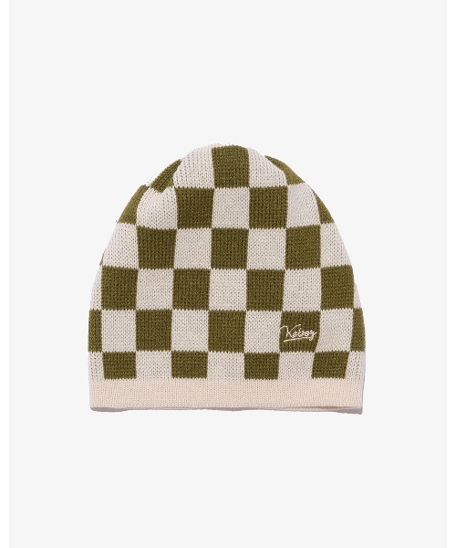 KEBOZ(ケボズ)の「CHECKERBOARD BEANIE(ニットキャップ/ビーニー・レディース・クリーム/ピンク・FREE)」の3枚目の写真