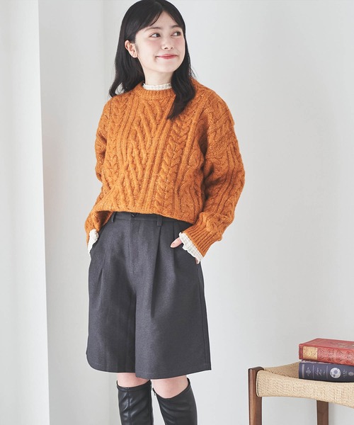 mil(ミル)の「【150㎝前後の小柄さんサイズ】ダブルタック ハーフパンツ(その他パンツ・レディース・チャコールグレー/グレイッシュベージュ/ダークブラウン・XS/S)」の10枚目の写真