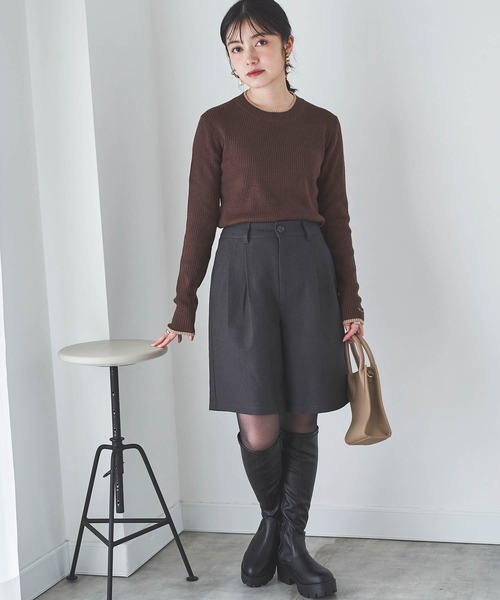 mil(ミル)の「【150㎝前後の小柄さんサイズ】ダブルタック ハーフパンツ(その他パンツ・レディース・チャコールグレー/グレイッシュベージュ/ダークブラウン・XS/S)」の4枚目の写真