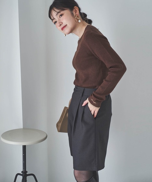 mil(ミル)の「【150㎝前後の小柄さんサイズ】ダブルタック ハーフパンツ(その他パンツ・レディース・チャコールグレー/グレイッシュベージュ/ダークブラウン・XS/S)」の7枚目の写真