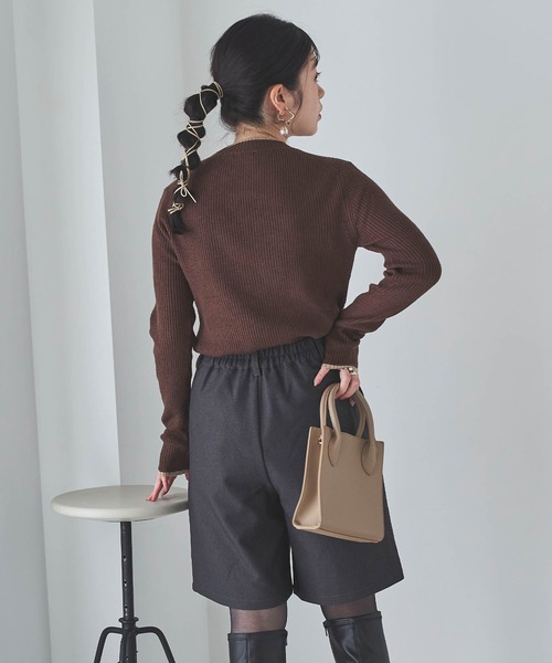 mil(ミル)の「【150㎝前後の小柄さんサイズ】ダブルタック ハーフパンツ(その他パンツ・レディース・チャコールグレー/グレイッシュベージュ/ダークブラウン・XS/S)」の8枚目の写真