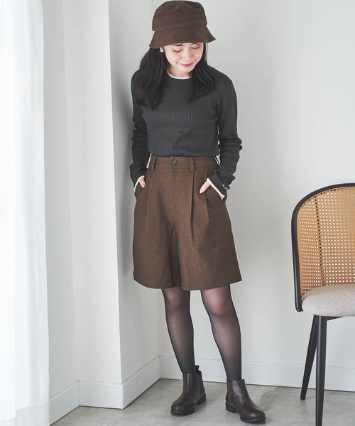 mil(ミル)の「【150㎝前後の小柄さんサイズ】ダブルタック ハーフパンツ(その他パンツ・レディース・チャコールグレー/グレイッシュベージュ/ダークブラウン・XS/S)」の13枚目の写真