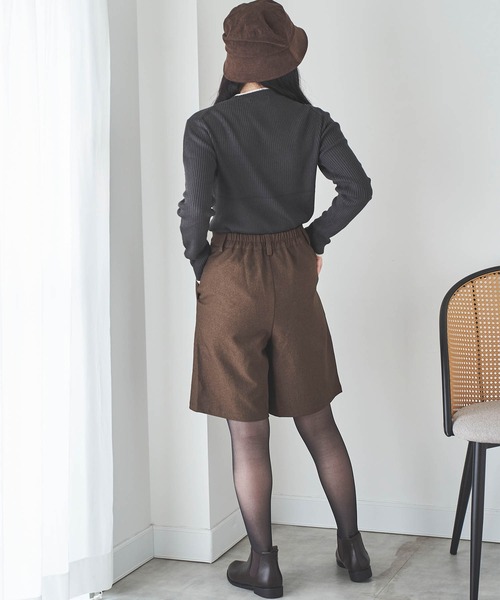 mil(ミル)の「【150㎝前後の小柄さんサイズ】ダブルタック ハーフパンツ(その他パンツ・レディース・チャコールグレー/グレイッシュベージュ/ダークブラウン・XS/S)」の16枚目の写真